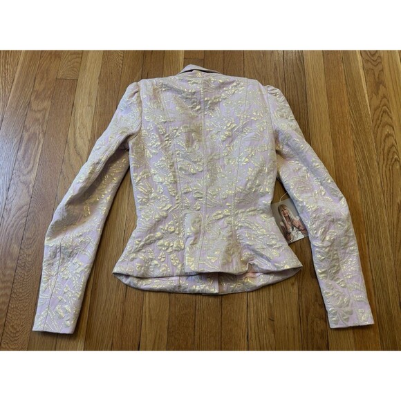 Vintage Y2K Betsey Johnson Blazer Jacket Pink Gold Jacquard Floral Size 4 - Picture 9 of 11